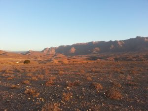 View of arid mountains at dusk in the Richtersveld Community Conservancy, South Africa. 