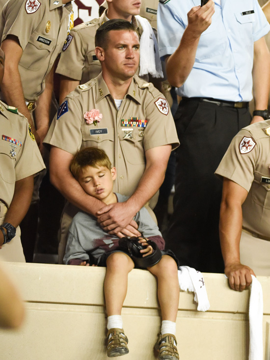 Texas A&M Marine Cadet Kevin Ivey and son Calvin, 