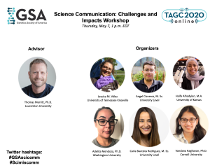 Photos of the people who organized the TAGC 2020 workshop on science communication