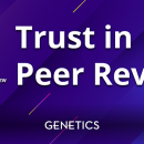 Purple and blue background with white text saying "Trust in Peer Review" for Peer Review Week