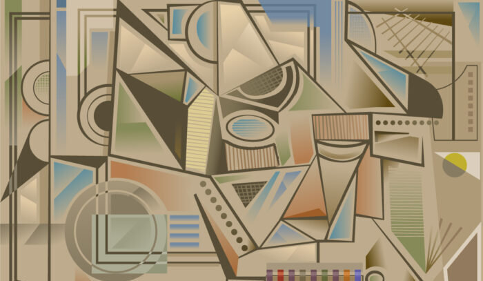 An abstract background in a Cubist style