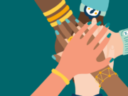 Hands of differing skin tones come together in a hand pile on a teal background. Text reads Genetics Society of America Vision for Inclusive Conferences by The GSA Equity and Inclusion Committee